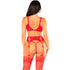 LEG AVENUE - BH + STRING + STRÜMPFE ROT EINHEITSGRÖSSE